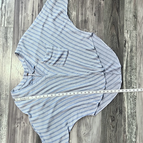 Free People Morning Solid Blue White Striped Long Sleeve Top Large Dolman Sleeve - Picture 15 of 16